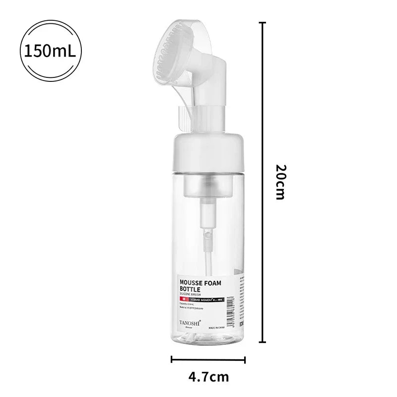 30ml 60ml 100ml 150ml Empty Foam Pump Bottle with Silicone Brush Head | Portable Face Cleanser Dispenser