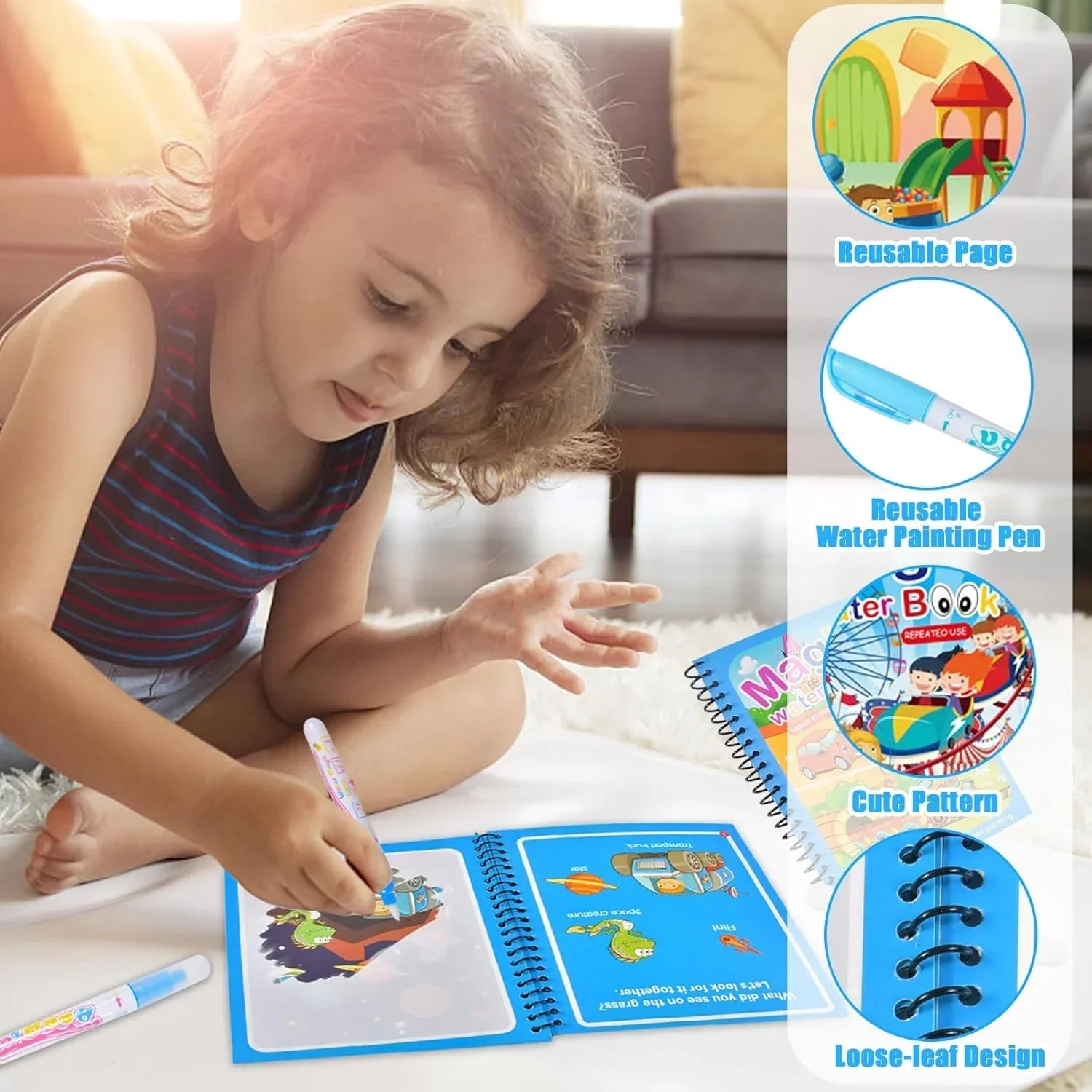 1pc Children's Reusable Water Drawing Book | Mess-Free Magic Coloring Pad
