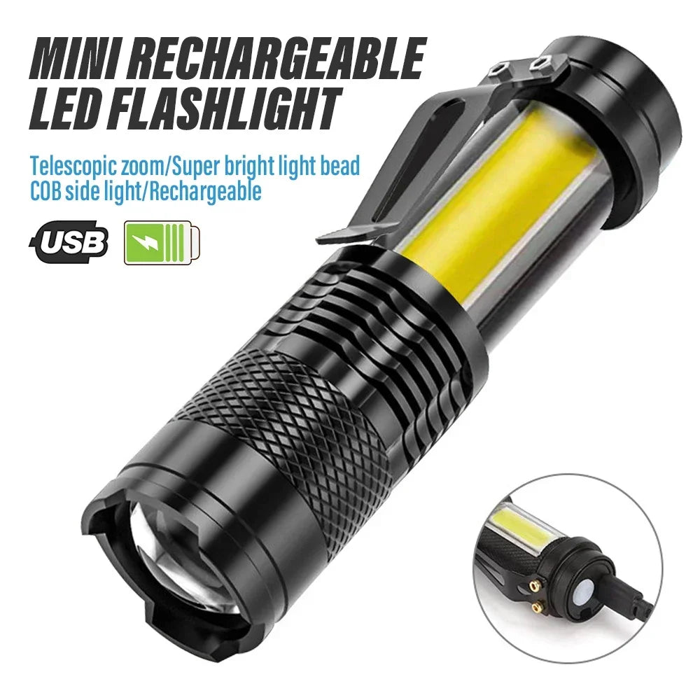 2000LM Mini Flashlight Rechargeable | Bright LED Tactical Torch with USB Charging