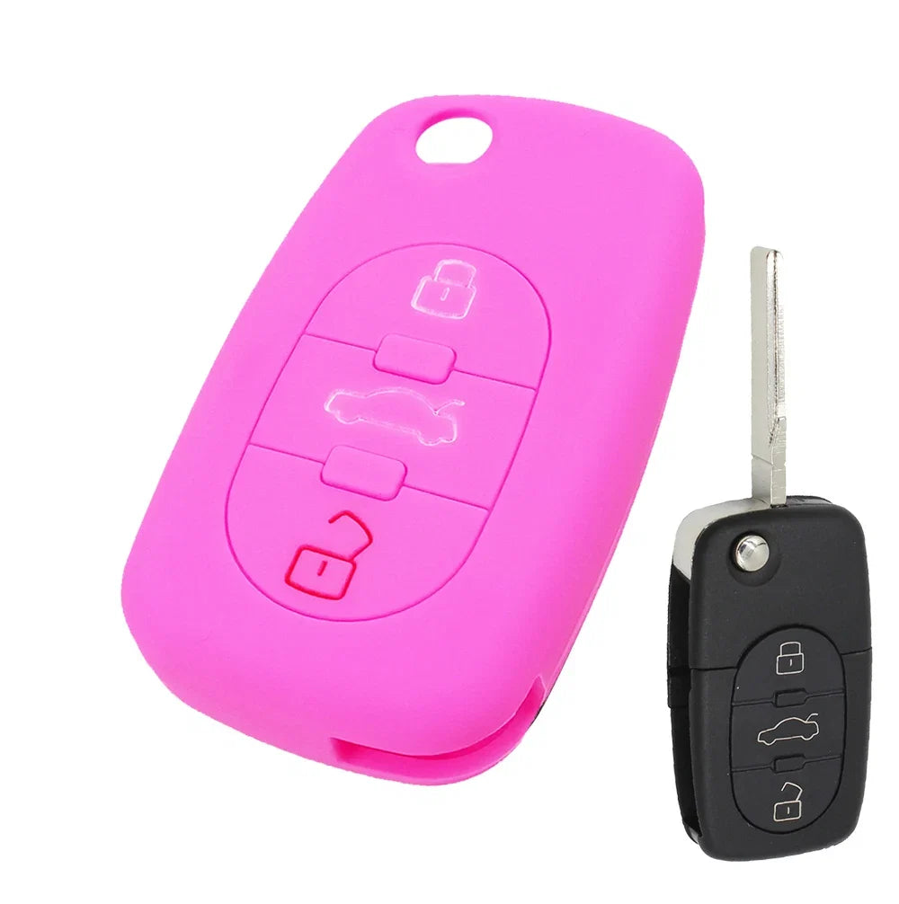 XUKEY Silicone Car Key Fob Cover Case | 3 Button Flip Remote Holder for Audi A2 A3 S3 A4 S4 A6 S6 RS6 A8 TT Allroad
