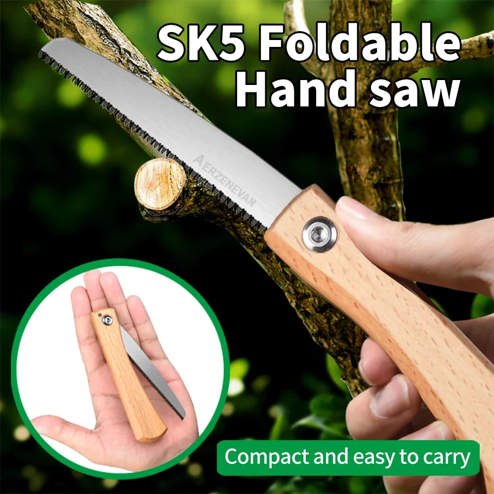 Folding Mini Hand Saw | Non-slip Wooden Handle Pull Type Saw for Flush Cut Woodworking and Plastic