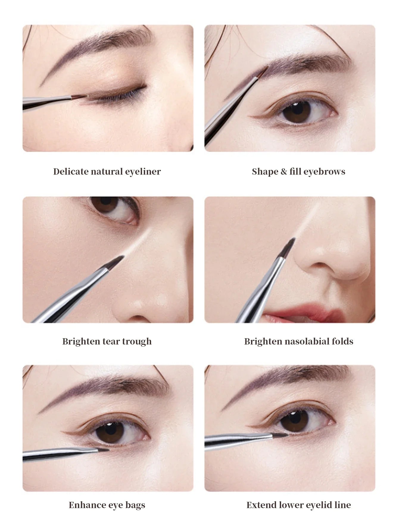 5-Piece Makeup Brush Set | Blade Eyeliner, Flat Eyebrow & Silkworm Brushes