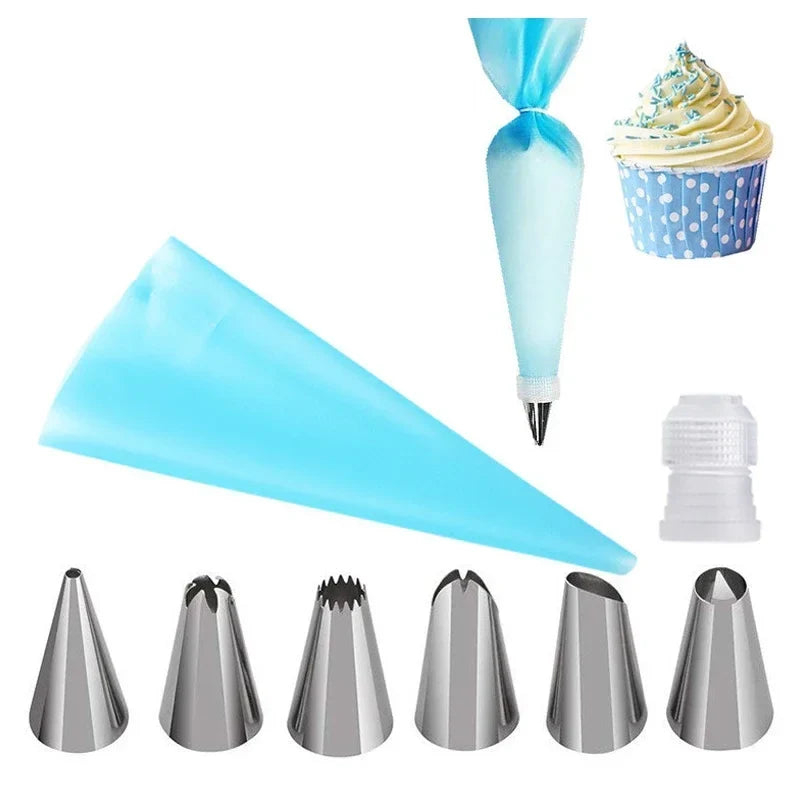 Silicone Piping Bag Set with 6 Nozzles | DIY Cake Decorating Kit