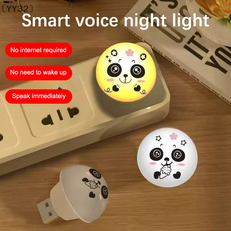 USB Panda Smart Voice Controlled Night Light | AI-Powered Bedside Lamp for Kids and Adults
