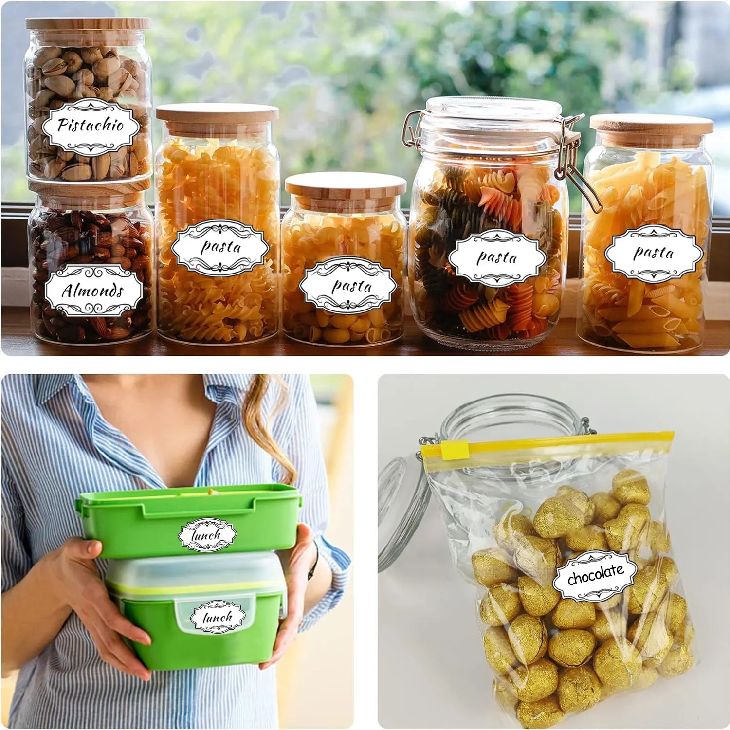 Vintage Kitchen Labels with Erasable Pen | 150-Piece Organizing Stickers