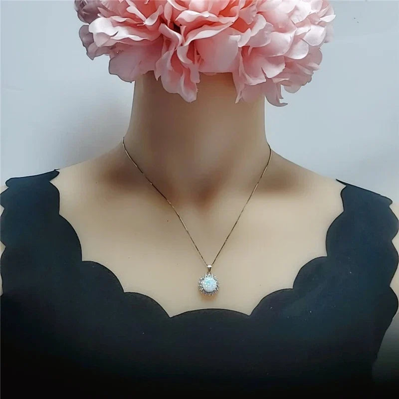 Fashion Sunflower Pendant Necklace | Rose Gold Crystal Zircon Imitation Opal Jewelry