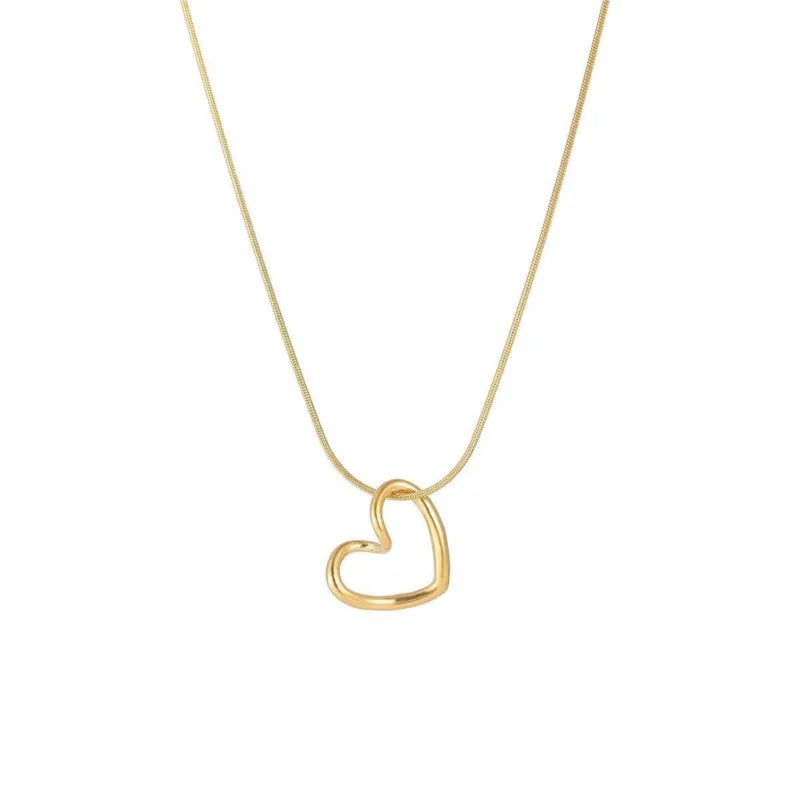 ANENJERY Stainless Steel Twist Hollow Heart Pendant Necklace | Trendy Clavicle Chain for Women
