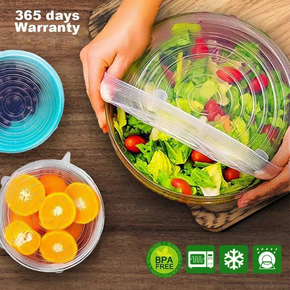 6 Pcs Silicone Stretch Lids for Kitchen Food Covers | Universal Bowl Caps