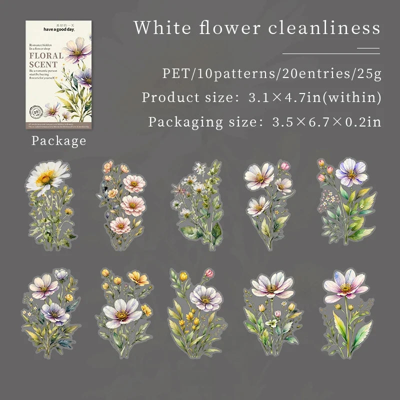 20pcs Floral Scent Vintage Flower Stickers | Creative DIY Journal Garden Label Pack