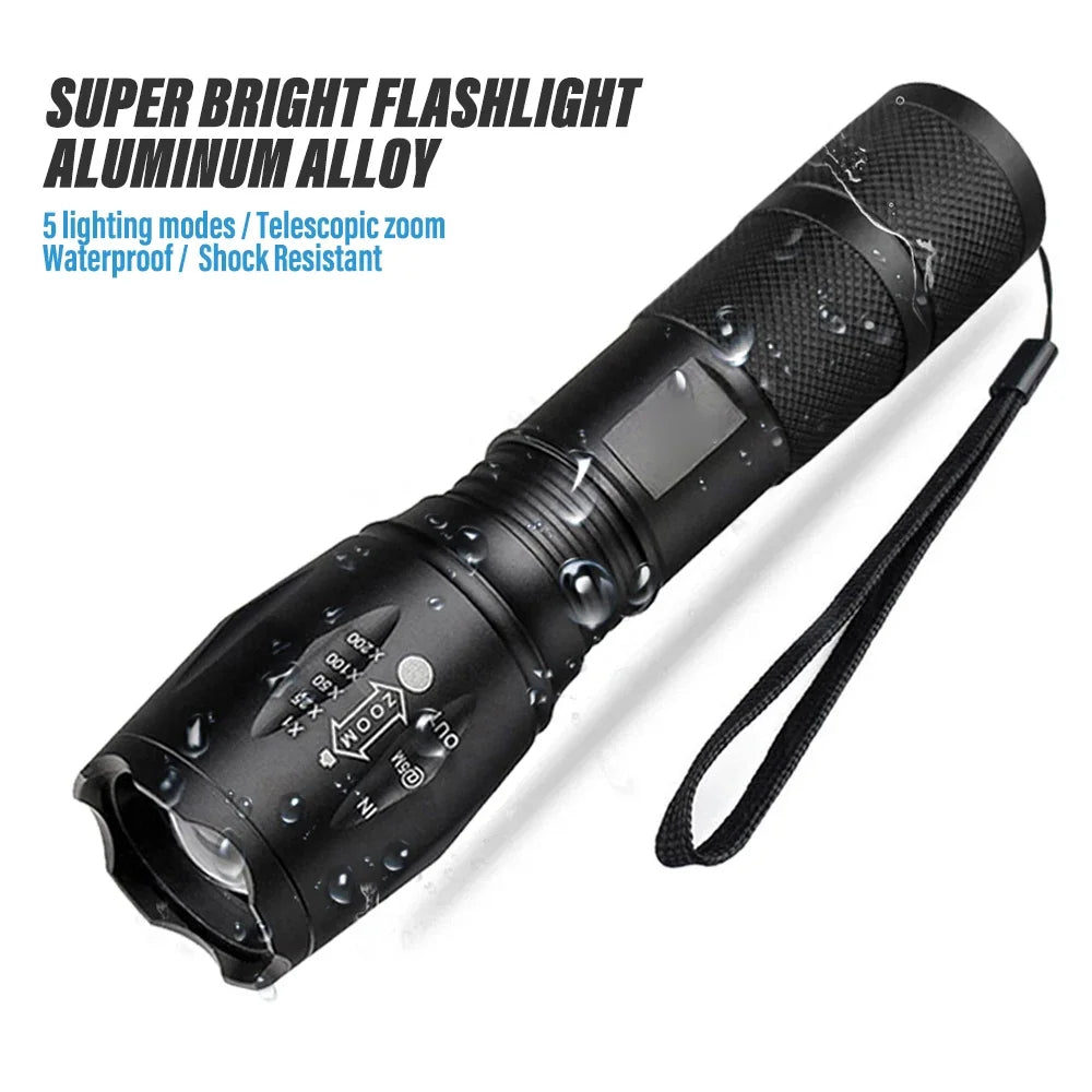 High Power LED Flashlight | Camping Torch with 5 Modes and Zoom