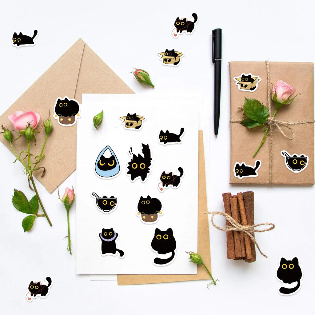 100-500Pcs Cartoon Cat Sticker Roll Set | DIY Decorative Stickers for Party, Phone, Guitar, and Stationery
