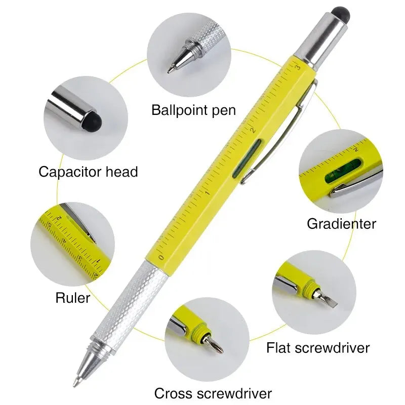 Multi-function Tool Pen | Six-in-One Ballpoint Pen with Screwdriver and Level