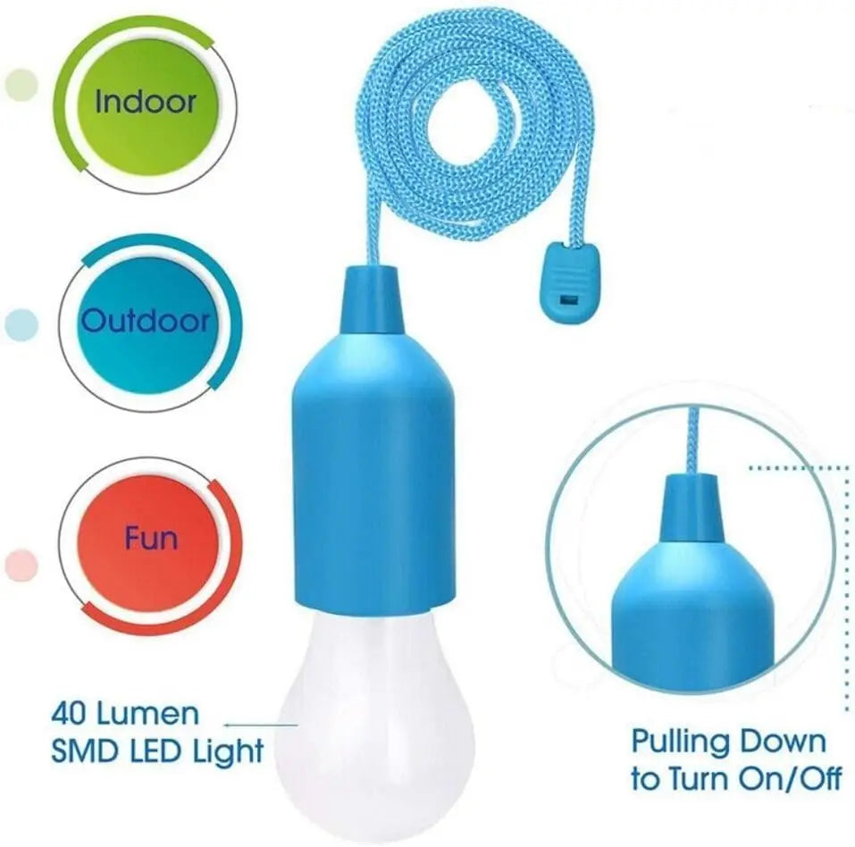 Battery Operated LED Pull Cord Light | Portable Hanging Lantern for Camping, Garden, Party, and Emergency