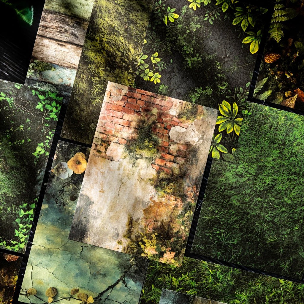 16 Sheets Nature Green Moss Theme Specialty Paper | Scrapbooking and Card Making Paper Pack