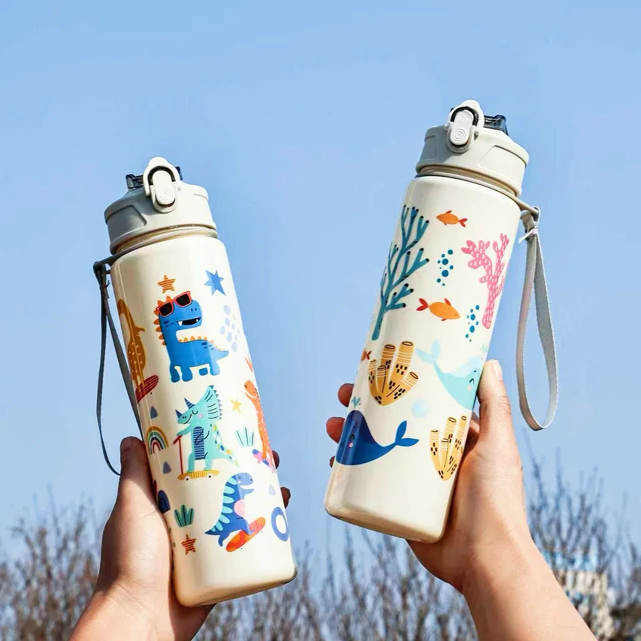 Little Dinosaur Straw Cup | 800ml Large Capacity Water Bottle for Students and Girls