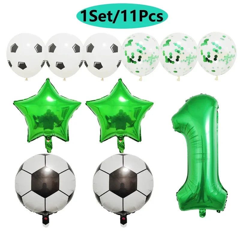 11pcs Football Foil Balloons Soccer Party Decorations | Green Number Ball Set