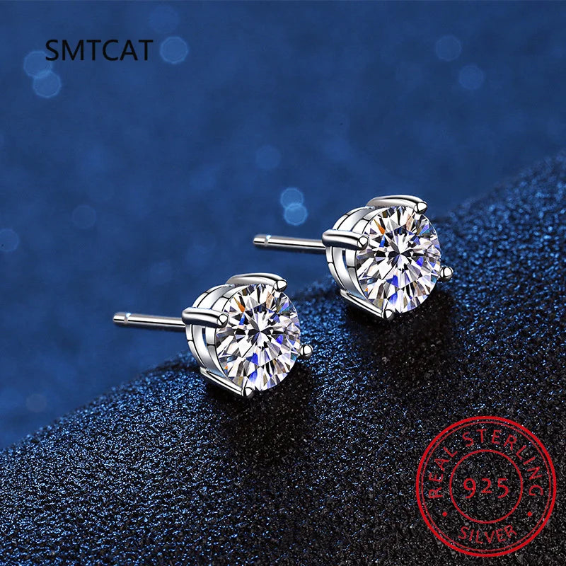 14K White Gold Plated Moissanite Stud Earrings | 925 Sterling Silver Round Cut Earrings for Women