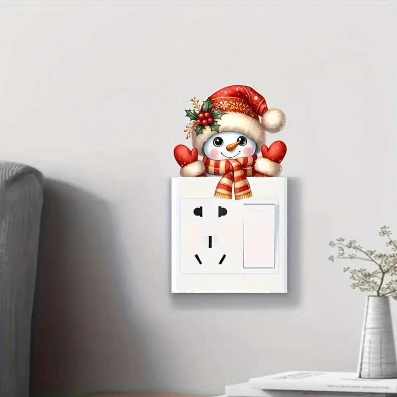 Santa Claus and Snowman Christmas Switch Sticker | Festive Self-Adhesive Wall Decal