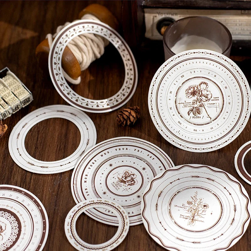 Vintage Round Stickers for Journaling | 24pcs Retro Collage Label Pack