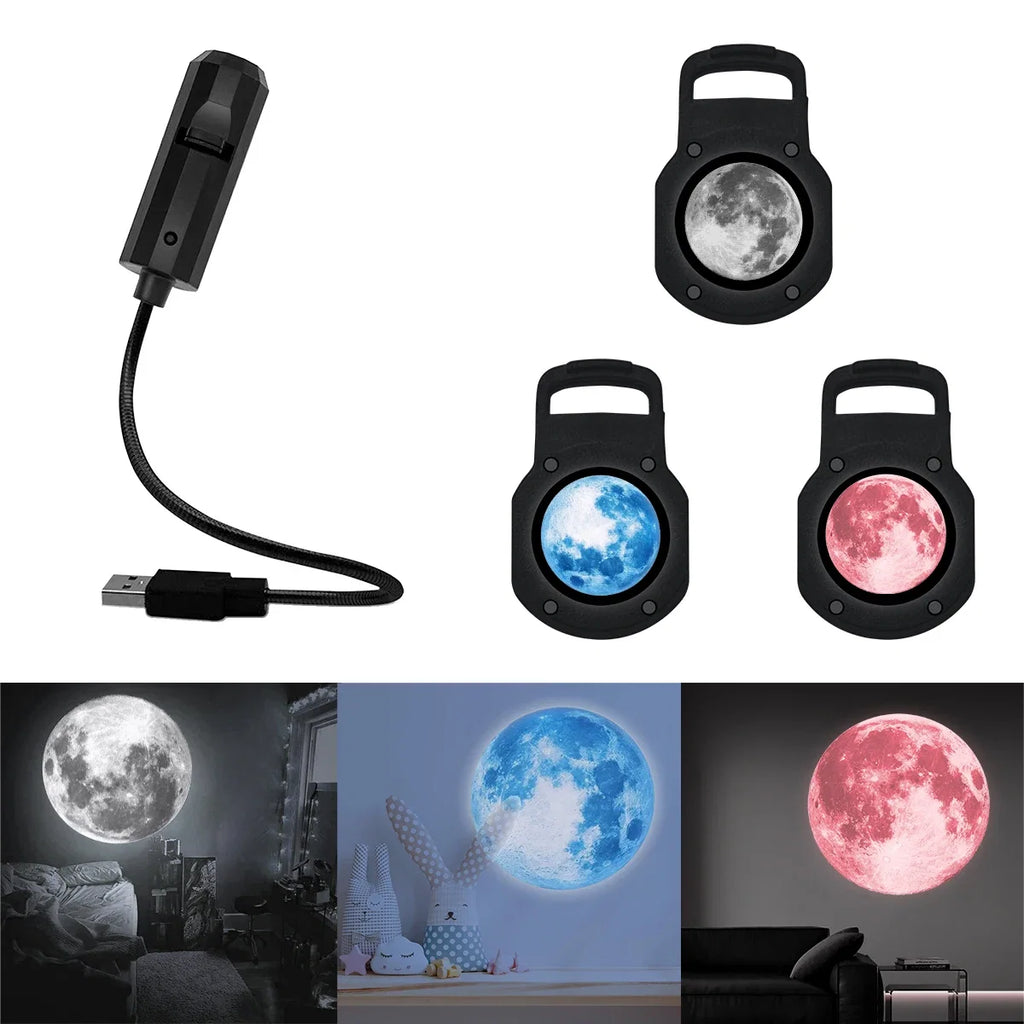 LED Starry Sky Projection Night Light | Three-Color Moon Atmosphere Lamp