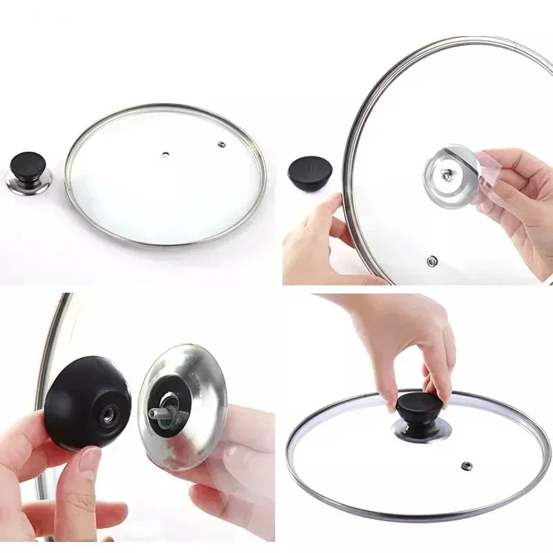 4 Pieces Universal Pot Lid Handle Knob Covers | Black and Silver Cookware Handles