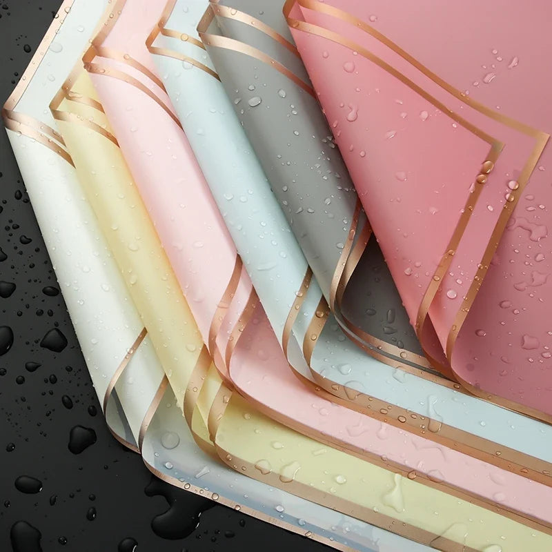 5pcs Flower Wrapping Paper with Golden Border | Korean Style Half Transparent Gift Packing for Florist Bouquet