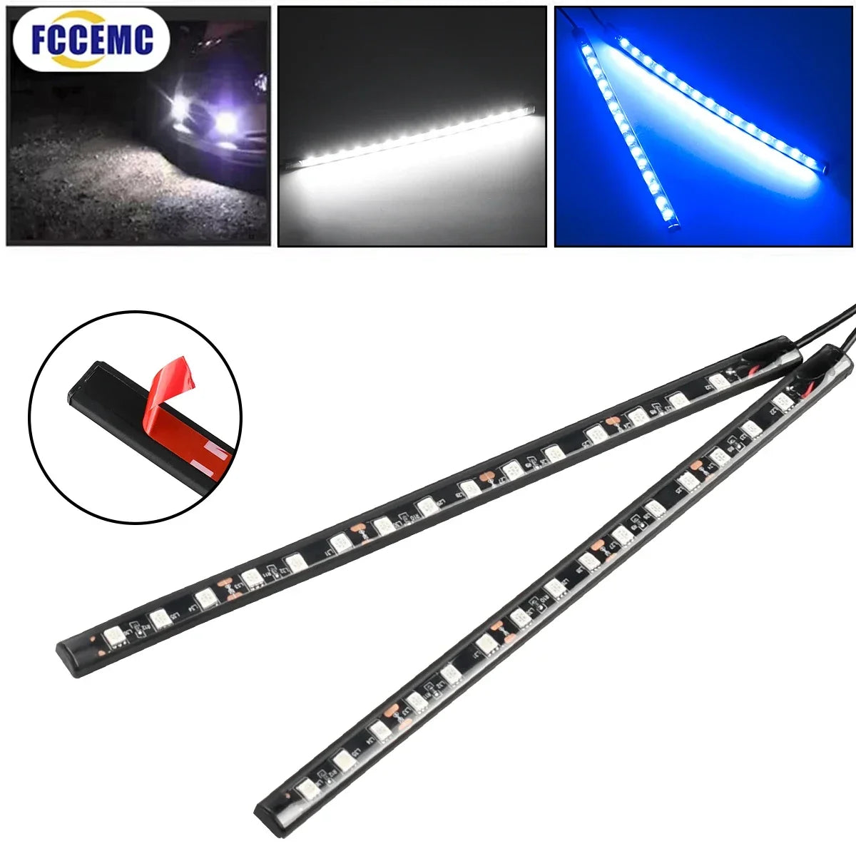 2pcs Car Ambient Lighting Strip | Waterproof 12V LED Decorative Neon Lamp for Auto Interior