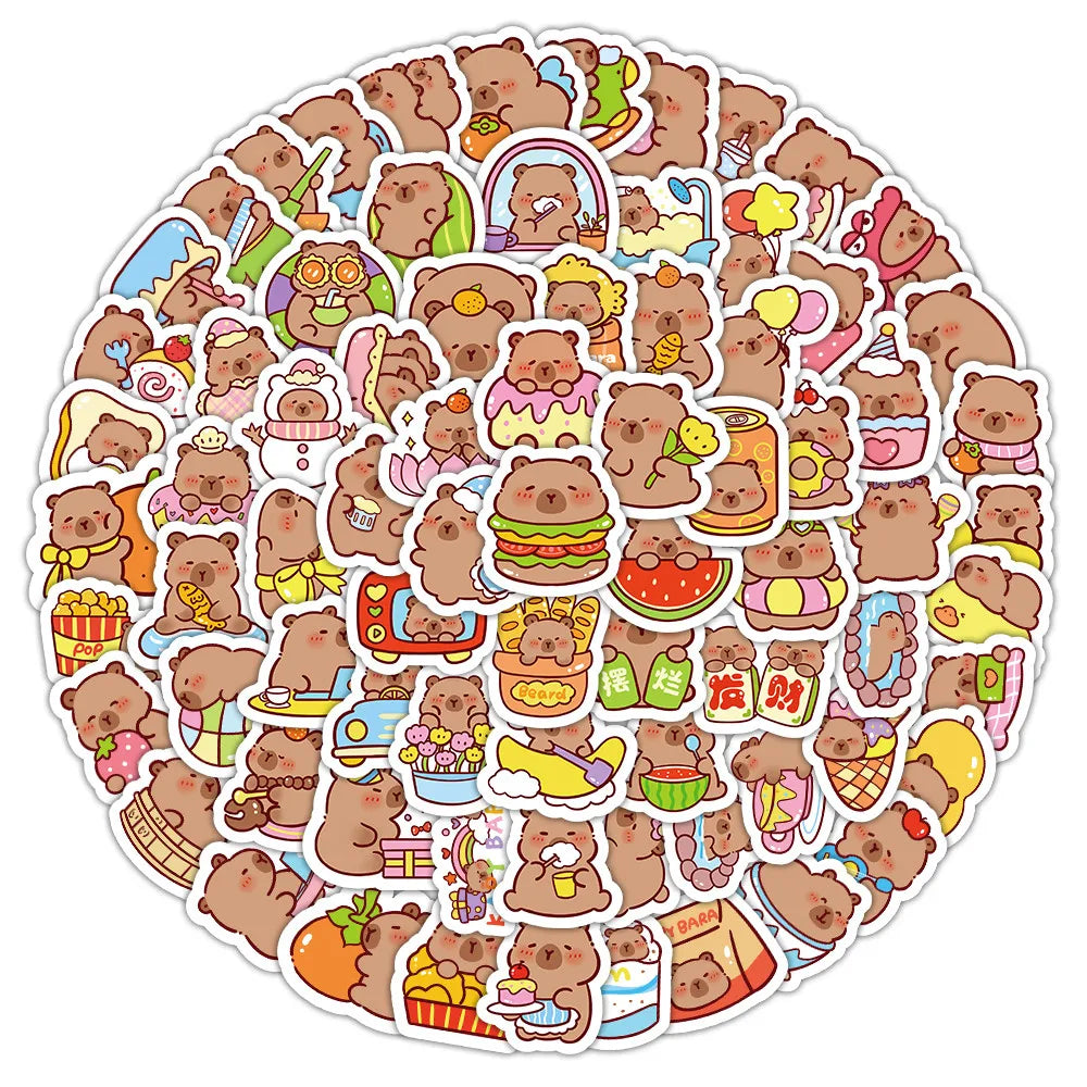 102Pcs Capibara Foldable Sticker Set | Cute Rodent Decor for Journal, Laptop and Gift Wrapping