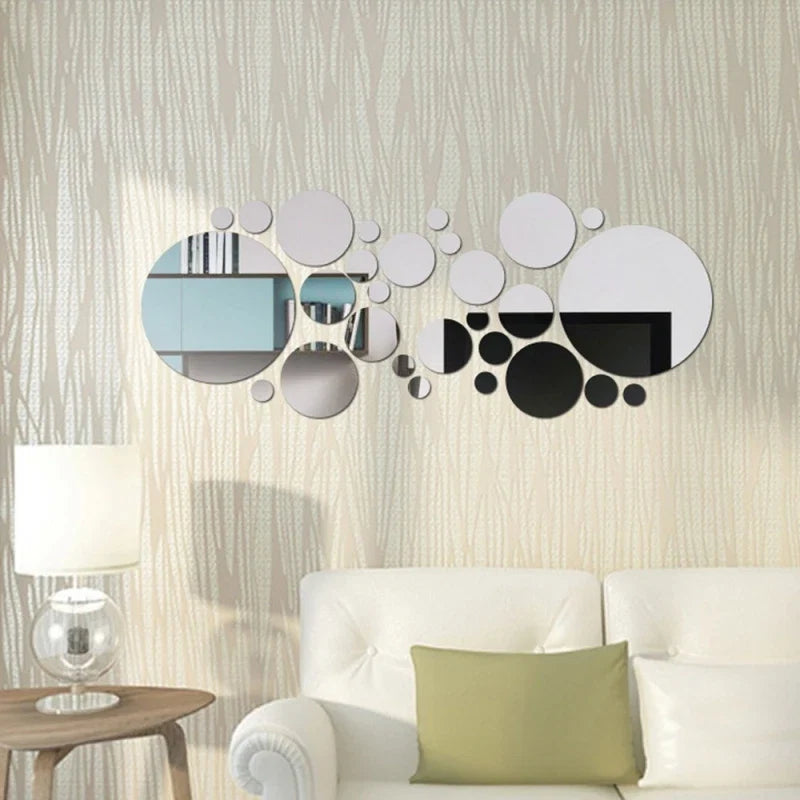 26pcs Round Acrylic Mirror Stickers | Self-Adhesive Removable Wall Decor for Bathroom and Kitchen