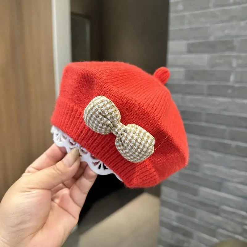 Kids Knitted Beret with Bow | Winter Hat for Baby Girls and Toddlers