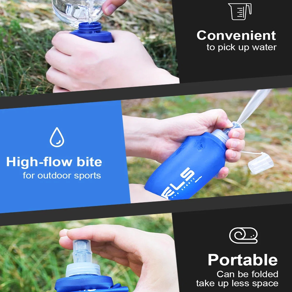 WRELS Soft Water Bottle | Folding Sport Flask for Running and Hydration