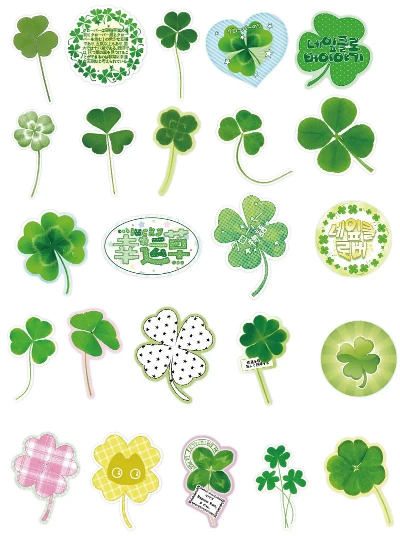 50 Fresh Green Clover Stickers for Scrapbooking and DIY Decor | Aesthetic Stationery Set