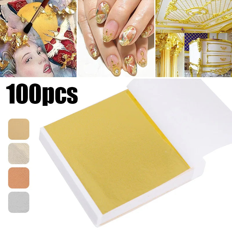 100Pcs Imitation Gold Foil Paper Leaf Sheets | Gilding Supplies for Furniture, Crafts, and DIY Decor