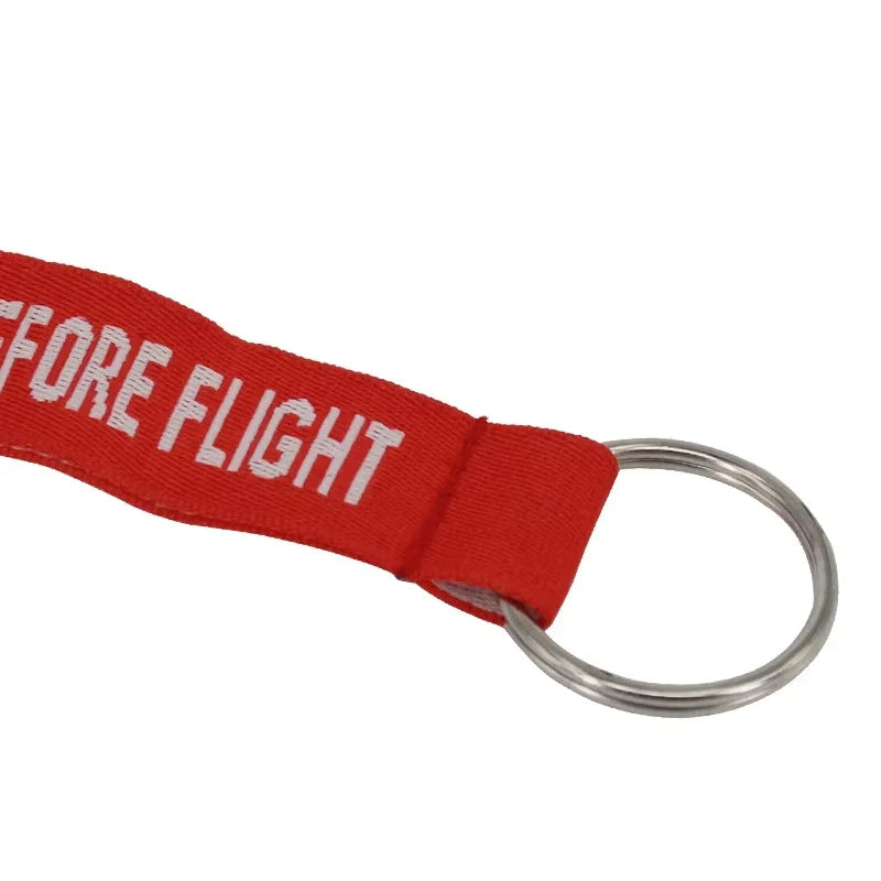 Remove Before Flight Keychain | Red Aviation Tag with Woven Lettering