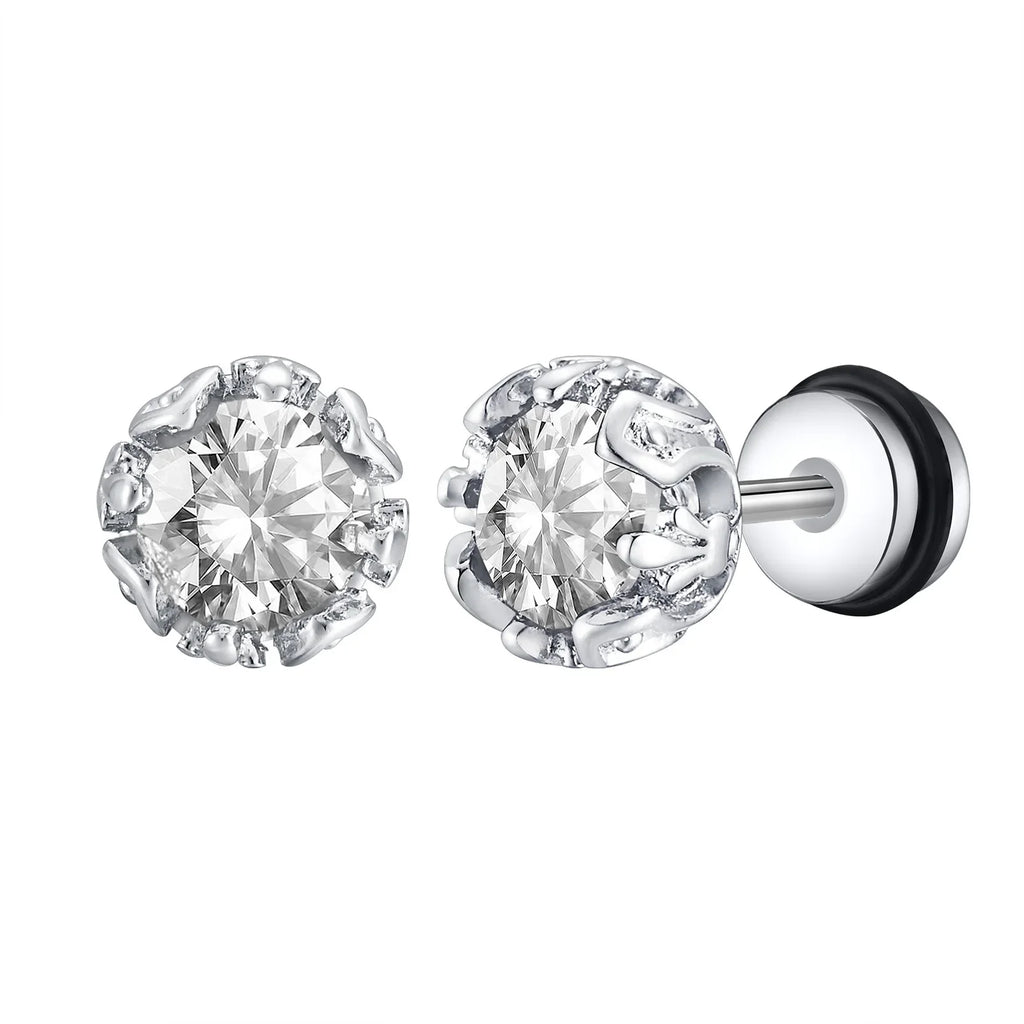 Unisex Black Onyx Screw Stud Earrings | Stainless Steel Retro Earrings for Men and Women