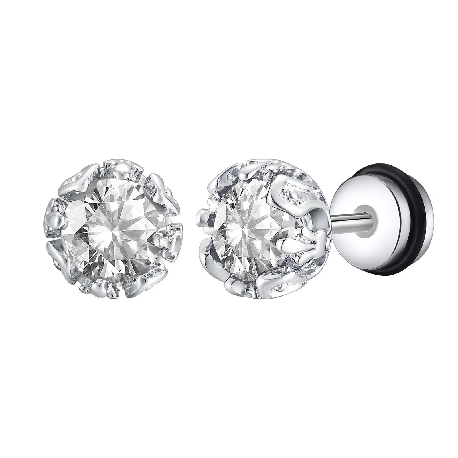 Unisex Black Onyx Screw Stud Earrings | Stainless Steel Retro Earrings for Men and Women