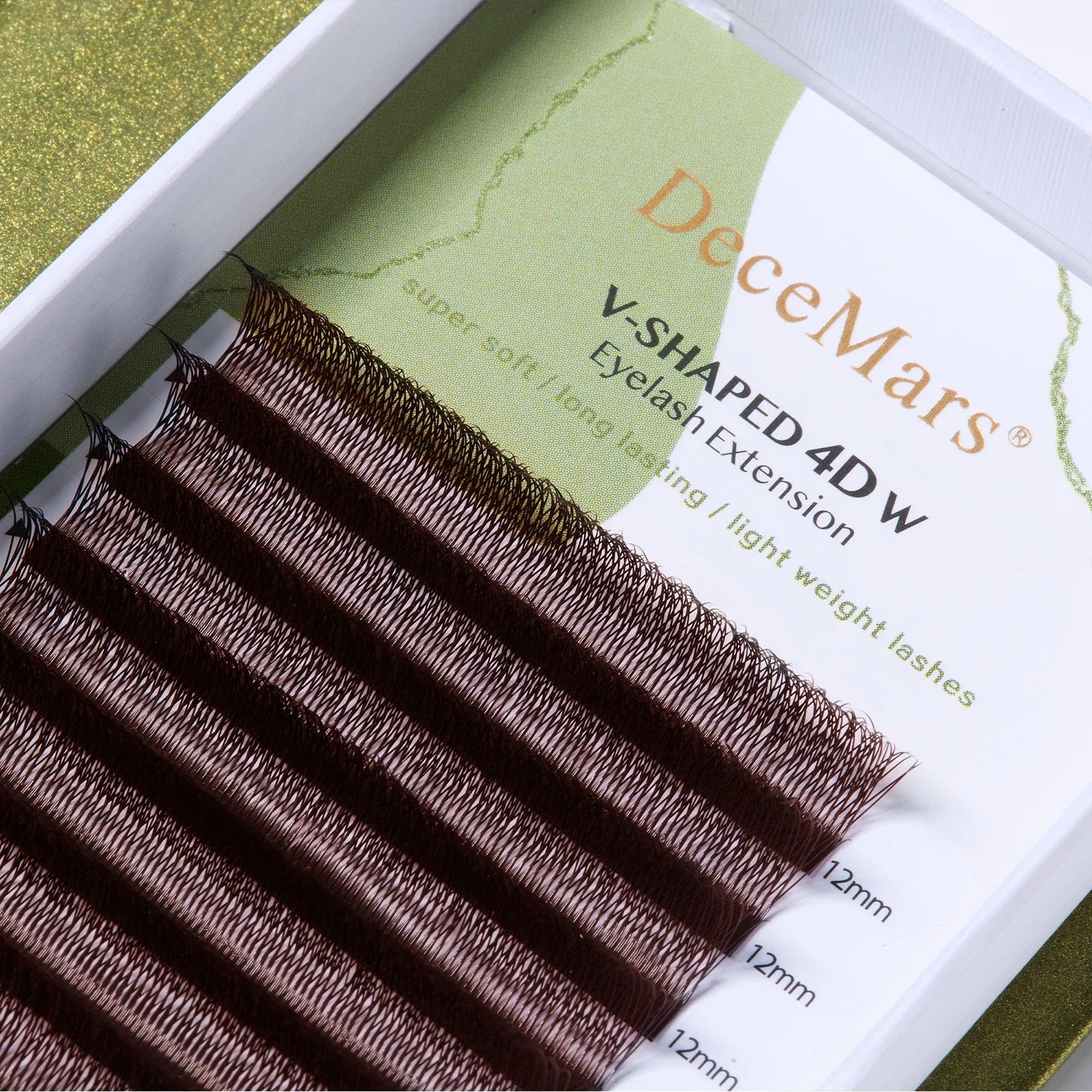 DeceMars V-Shaped 4D Brown Eyelash Extensions | 12 Rows Tray