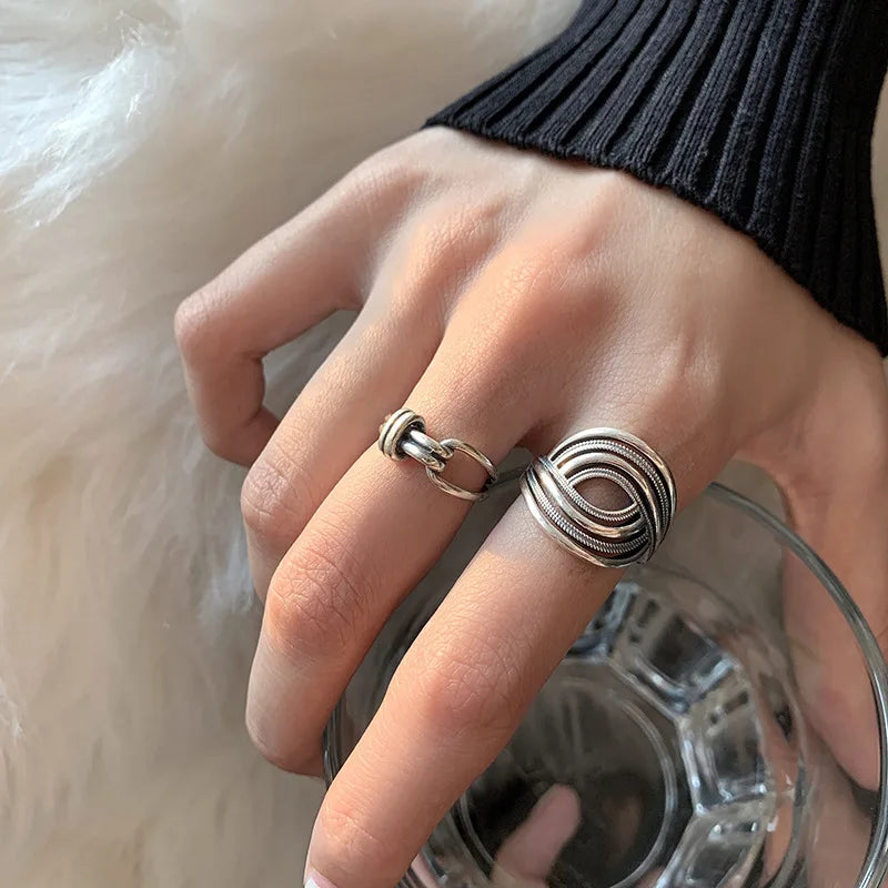 VENTFILLE 925 Sterling Silver Adjustable Rings | Vintage Hip Hop Couples Jewelry