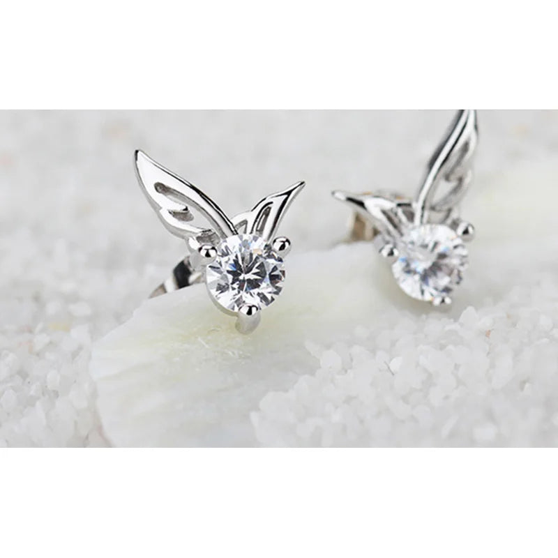 925 Sterling Silver Angel Wings Zircon Stud Earrings | Luxury Women's Designer Jewelry