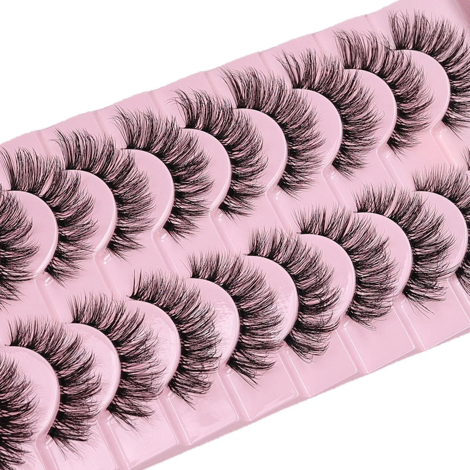 10 Pairs Natural Fluffy False Eyelashes Wispy Lashes | 3D Volume Strip Lashes D Curl Fake Eyelashes with Clear Band