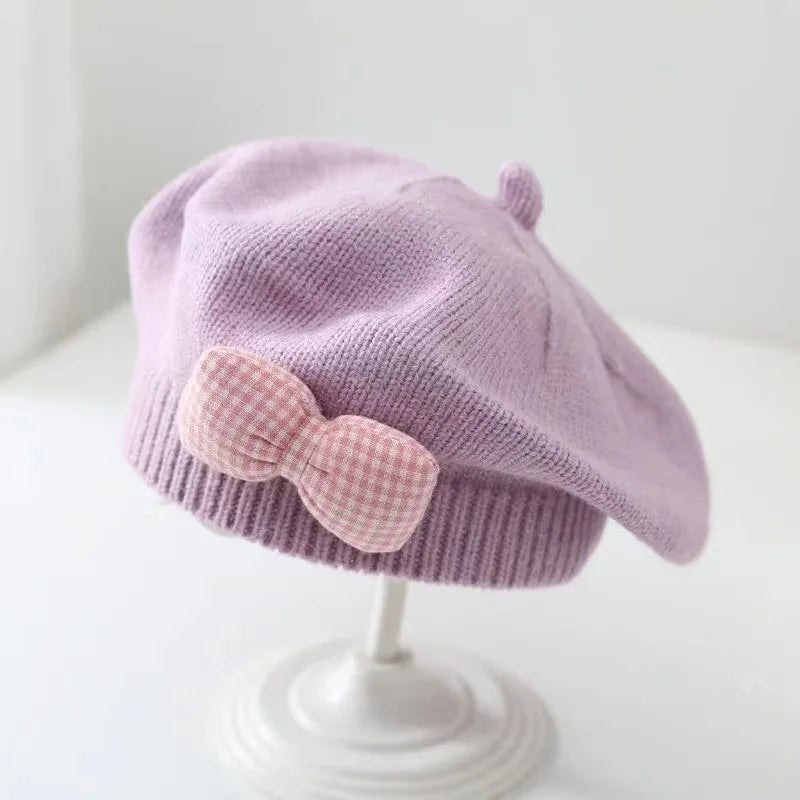 Winter Baby Girl Knitted Beret Hat | Cute Princess Bow Beanie for Toddlers 1-4Y
