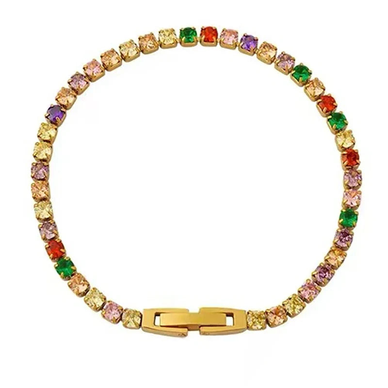 Dopamine Colored Zircon Collarbone Chain | Gold Colour Women's Trend Necklace
