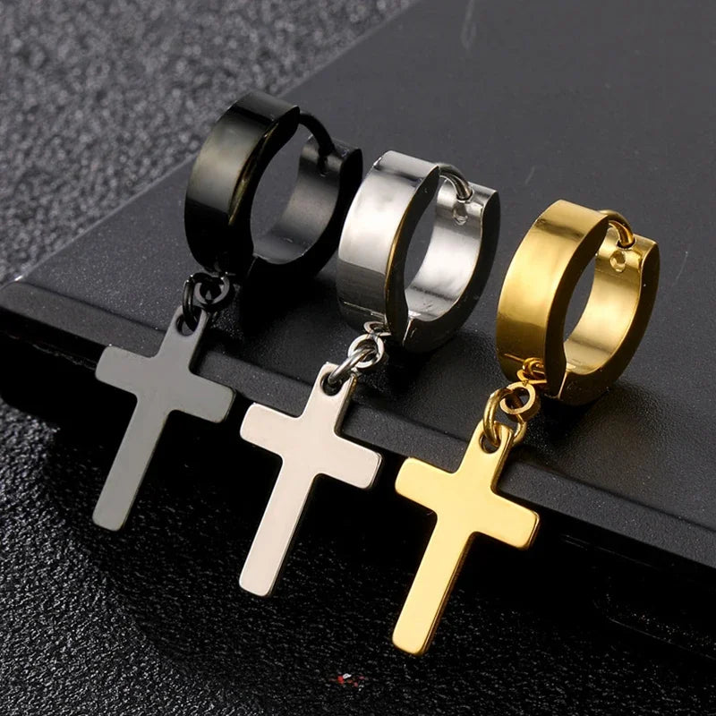 2pc Stainless Steel Cross Earrings Set | Gothic Punk Huggies for Men Women