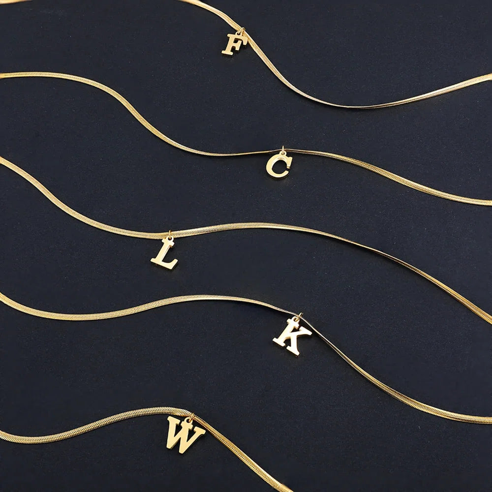 Gold Letter Initial Pendant Necklace | Stainless Steel Snake Chain Jewelry for Women