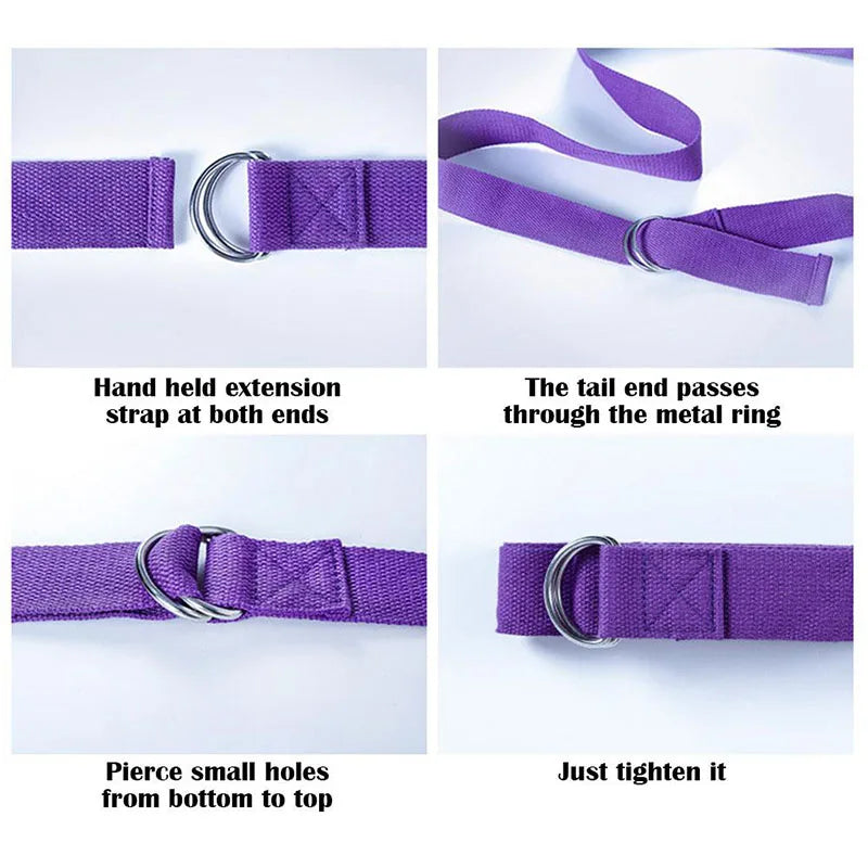 Cotton Yoga Strap with D-Ring Buckle | Adjustable Non-Elastic Stretching Belt for Pilates and Physical Therapy