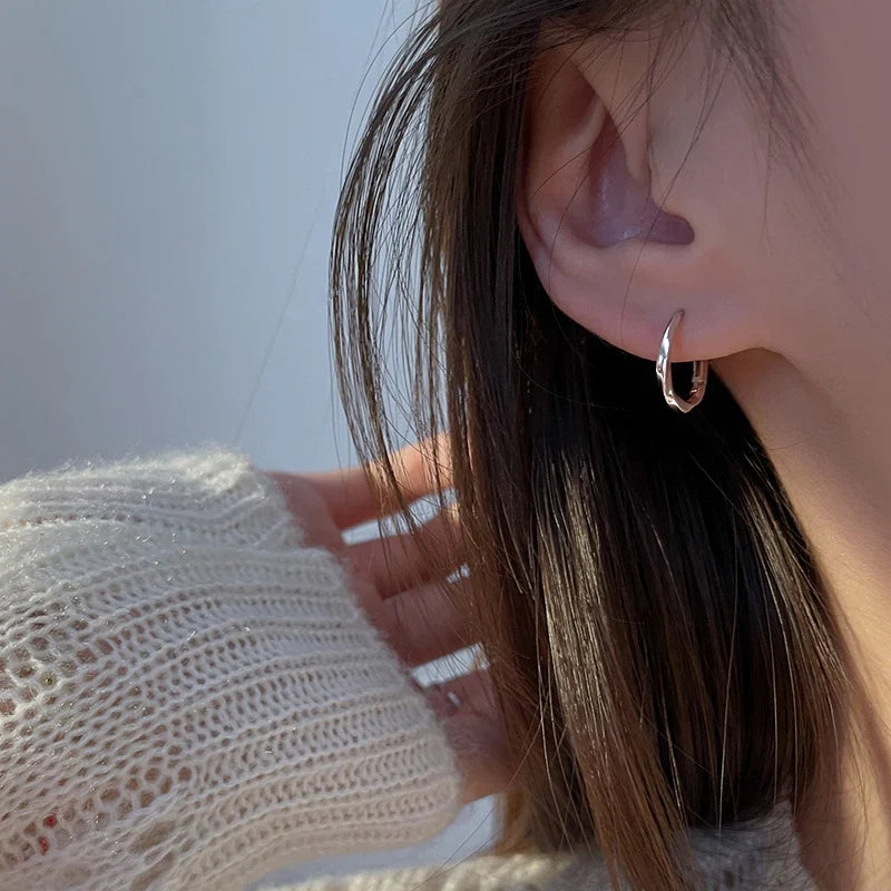 Silver Hoop Earrings | Trendy Distorted Round Earrings for Women