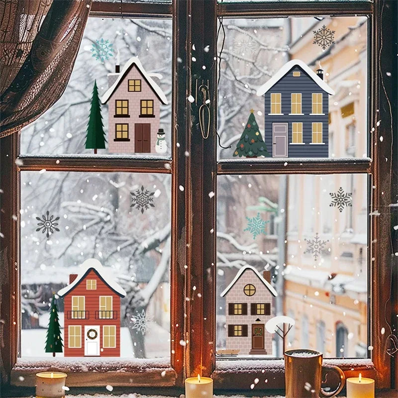 Christmas Houses Window Stickers | Removable Self-Adhesive Xmas Decorations for Home