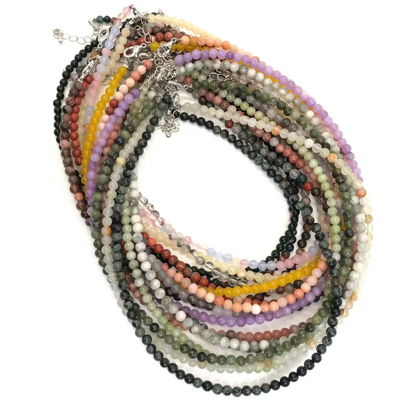 2025 Natural Stone Crystal Choker Necklace | 4mm Bohemian Adjustable Choker