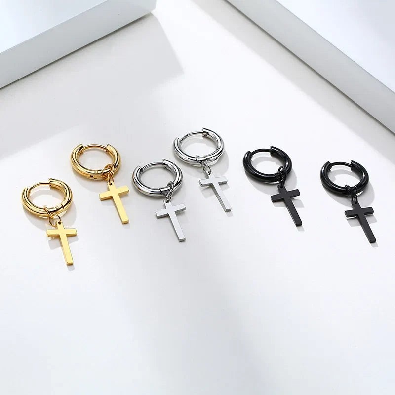 Stainless Steel Cross Earrings for Men | Religious Stud Earrings