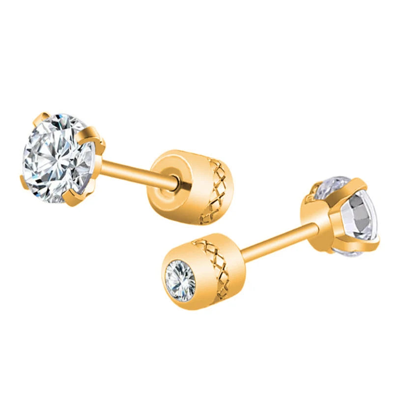 1Pair Stainless Steel Crystals Stud Earrings | Classic Screw-Back Jewelry
